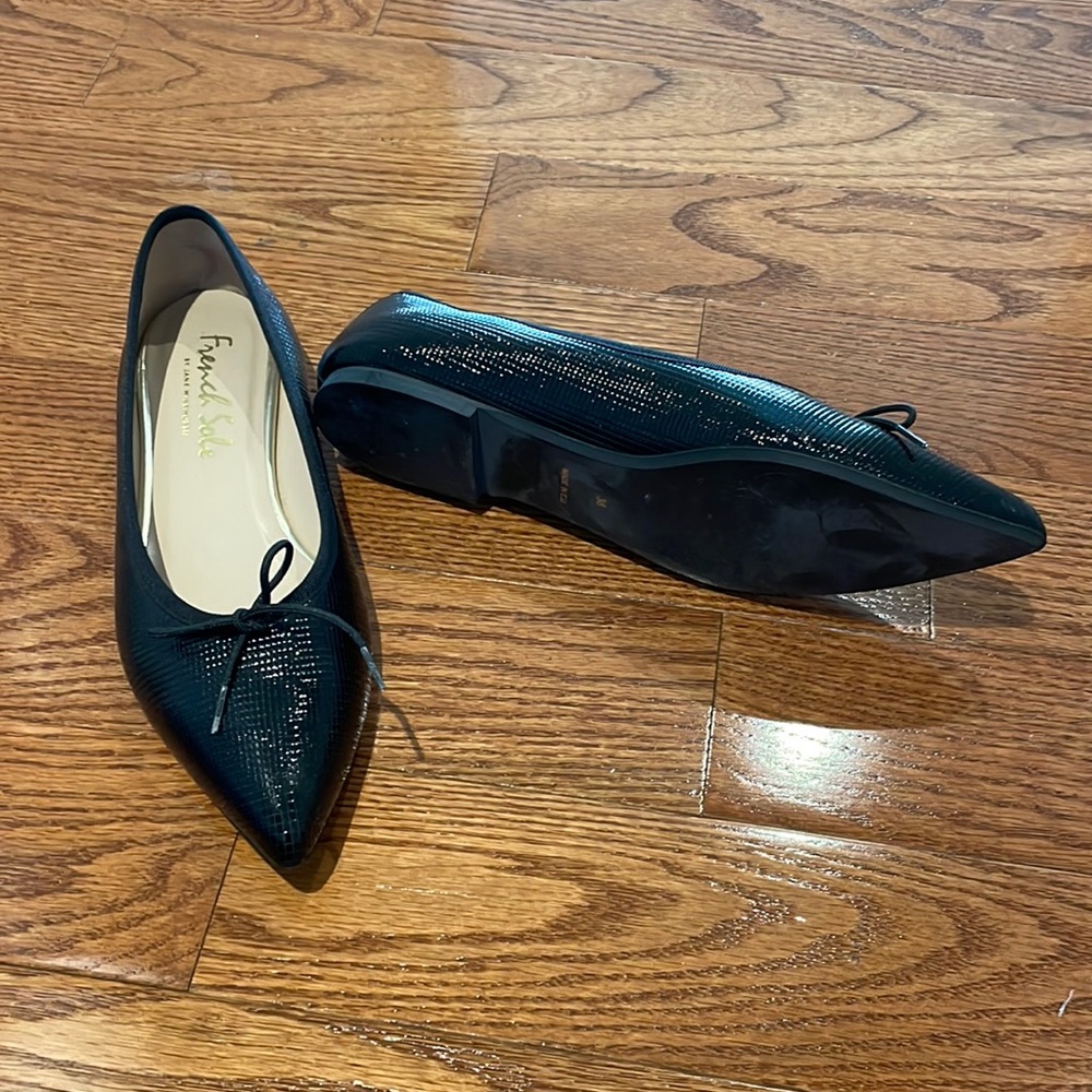 French Sole black leather ballet flats